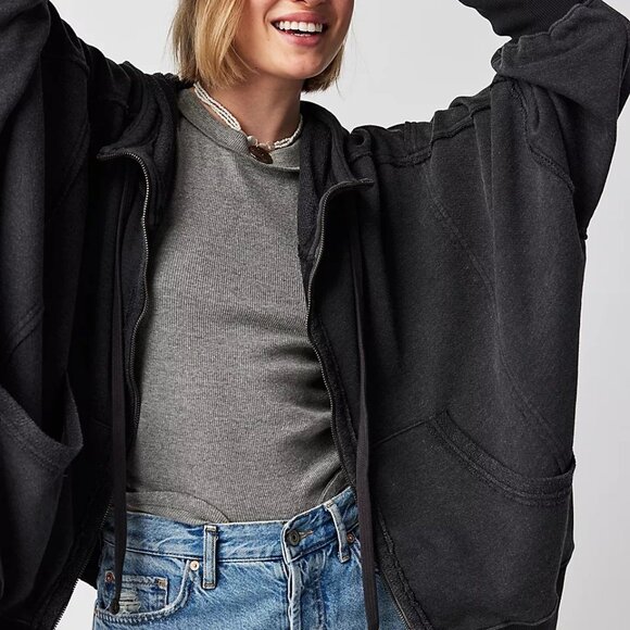 Free People Tops - Free People Black Oversized Hoodie